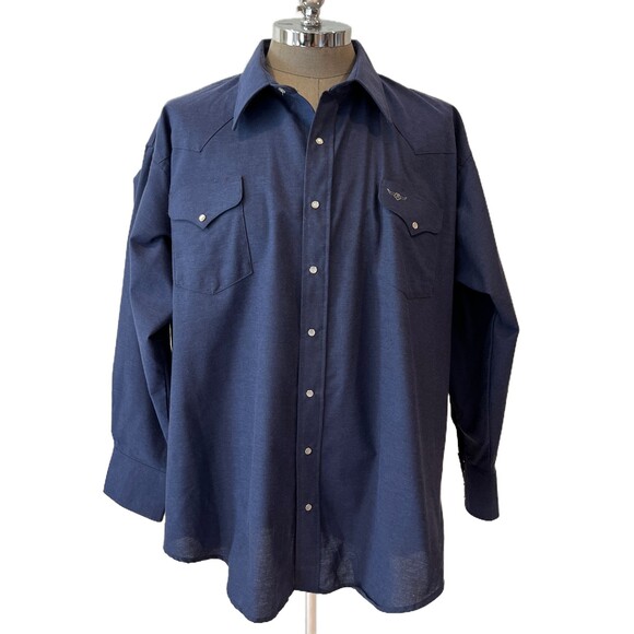 Flying R Ranchwear Blue Snapfront Western Shirt Big Man Extra Long Tail Cowboy - Picture 1 of 7